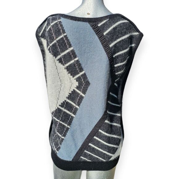 Bruestle Vintage Angora Black Blue Grey Unisex Sweater Vest - Picture 5 of 11